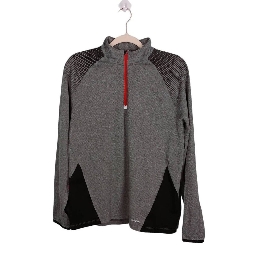 TEK GEAR Men's Gray Black Small DryTek Pullover Top 1/4 Zip Long Sleeve Pocket